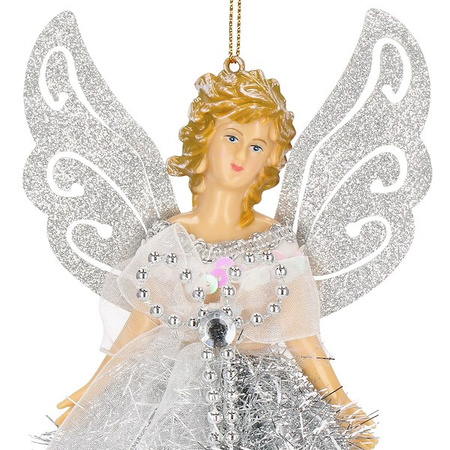 Zawieszka choinkowa aniołek 20cm świąteczna ozdoba srebrny brokat, cekiny