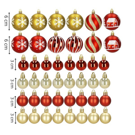 Bombki choinkowe 42 szt. ozdoby świąteczne zestaw złote, czerwone