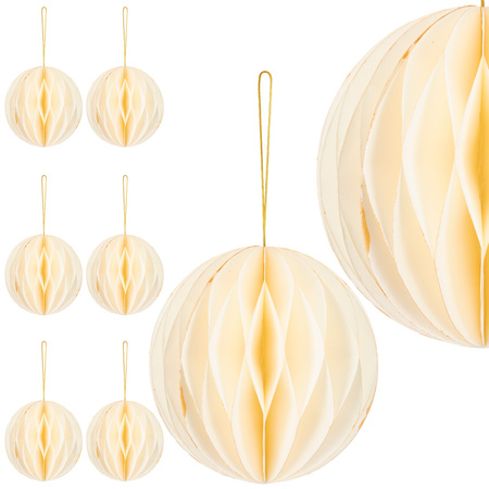 Bombki z papieru 6 szt. ozdoby choinkowe zawieszki świąteczne 12 cm białe złoty brokat