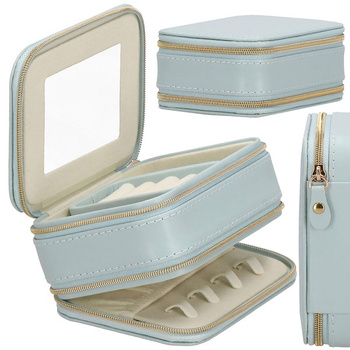 Kufer, szkatułka na biżuterię ekoskóra 11,5x8,5x5,5 cm błękitny z przegródkami