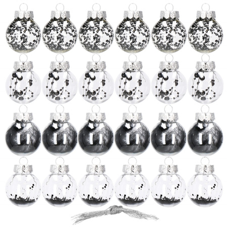 Bombki choinkowe przeźroczyste 24 szt. czarny 5cm zestaw choinkowy