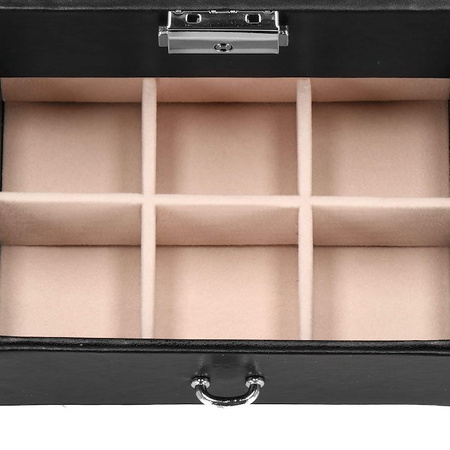 Kufer, szkatułka na biżuterię ekoskóra 16x16x11 cm czarny z szufladą i lusterkiem