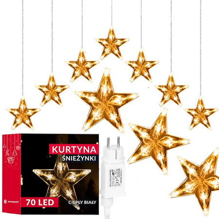 Kurtyna świetlna biały ciepły 70 Led gwiazdki lampki wewnętrzno-zewnętrzne