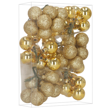 Mini bombki choinkowe na druciku, ozdoba do stroika 54 szt. złote