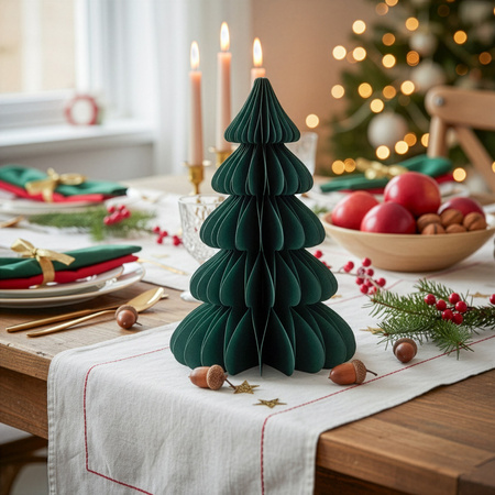 Papierowa choinka ozdoba 30 cm świąteczna dekoracja 3D z magnesem ciemnozielona