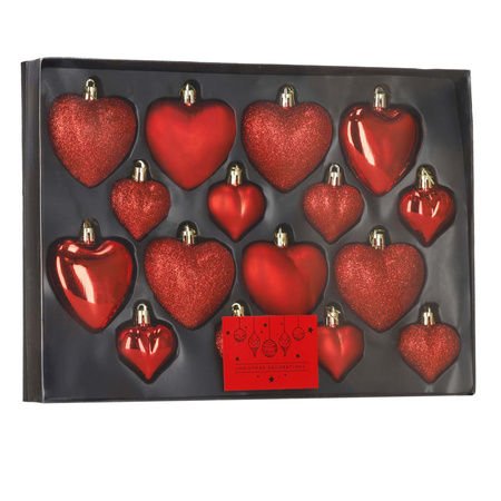 Bombki choinkowe 16 szt. komplet dekoracje świąteczne, nietłukące serca, czerwone