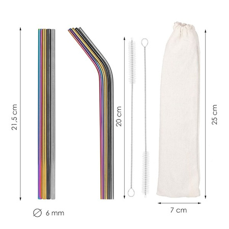 Słomki metalowe do napojów 8 szt. kolorowe wielorazowe rurki z etui i szczoteczkami