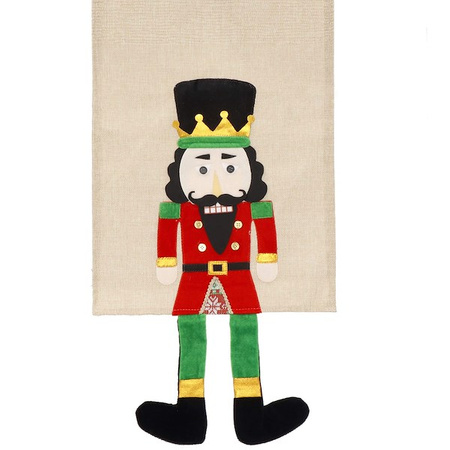 Bieżnik na stół 180x33cm obrus świąteczny z dziadkiem do orzechów beżowy