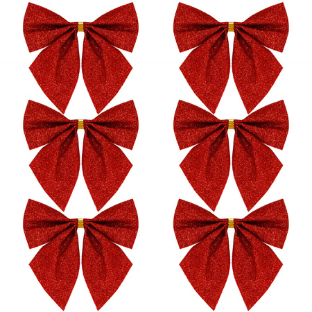 Kokardki świąteczne na choinkę 6 szt. brokatowe zawieszki choinkowe czerwone