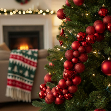 Girlanda świateczna z 130 szt. bombek, łańcuch choinkowy 160 cm, czerwony