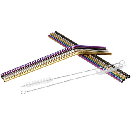 Słomki metalowe do napojów 8 szt. kolorowe wielorazowe rurki z etui i szczoteczkami