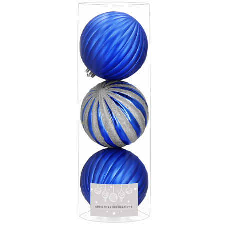 Duże bombki choinkowe 15 cm 3 szt. ozdoby świąteczne nietłukące, z brokatem, niebieskie