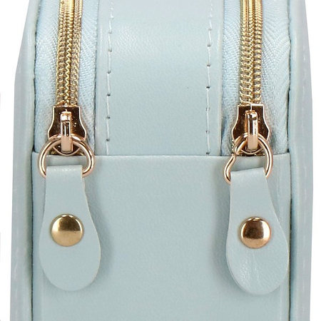 Kufer, szkatułka na biżuterię ekoskóra 11,5x8,5x5,5 cm błękitny z przegródkami