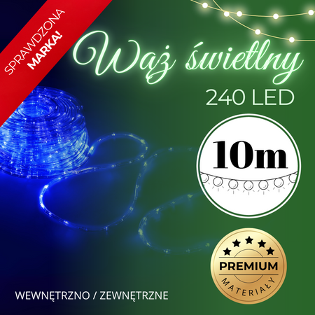 Wąż świetlny 240 Led niebieski 10m z programatorem IP44