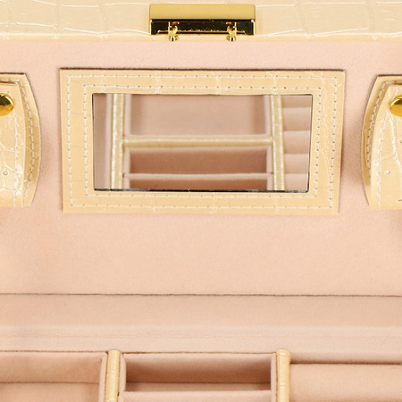 Kuferek, szkatułka na biżuterię 17,5x14x12,5 cm ecru z szufladami i lusterkiem