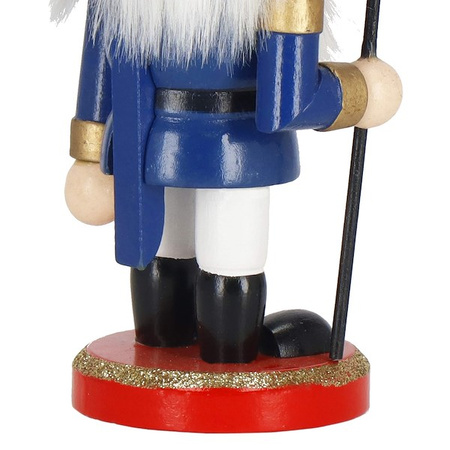 Dziadek do orzechów 16 cm z toporkiem drewniany żołnierzyk niebiesko-biały