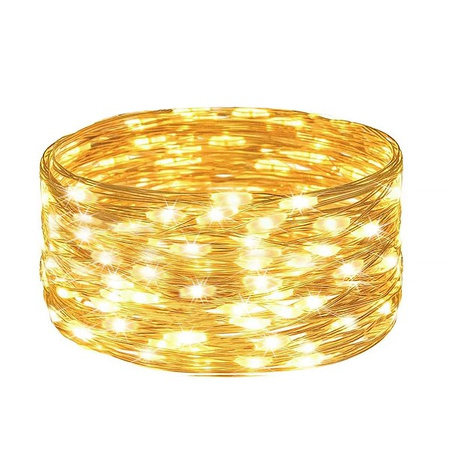 Lampki choinkowe 100 Led druciki ciepły biały oświetlenie świąteczne solarne