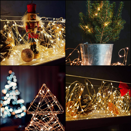 Lampki choinkowe 30 LED druciki mikro na baterie biały ciepły