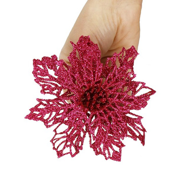 Gwiazda betlejemska, sztuczny kwiat poinsecja 13 cm różowa z brokatem