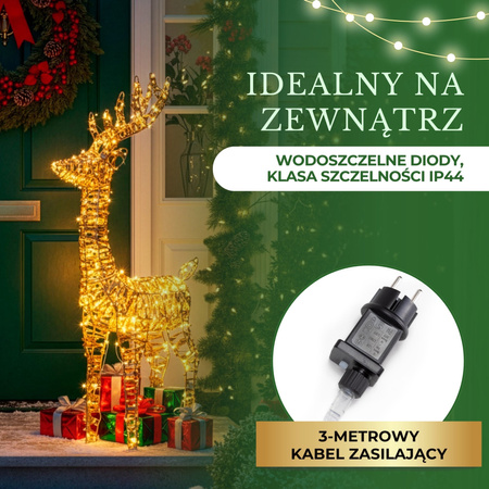 Renifer świecący 80 LED świąteczny dekoracja do ogrodu biały ciepły