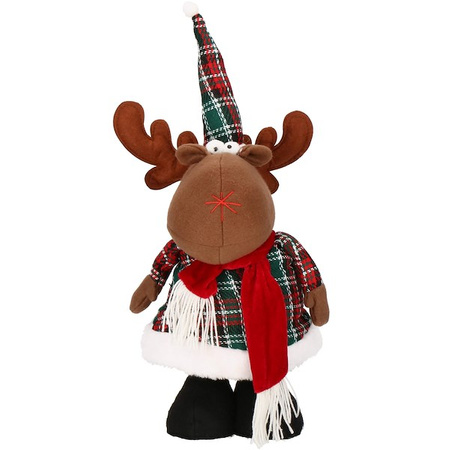 Renifer 50-65cm ozdoba świąteczna, krasnal świąteczny na teleskopowych nóżkach w kratkę