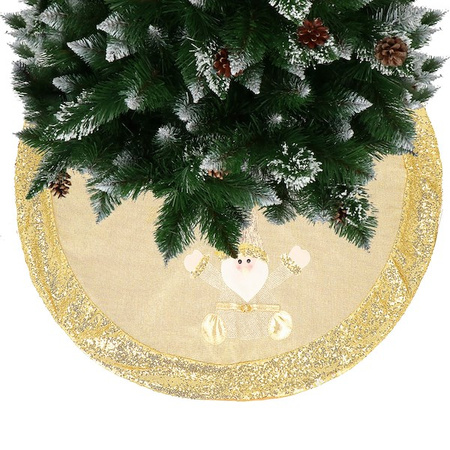 Dywanik pod choinkę 106 cm złoty z Mikołajem, mata na prezenty