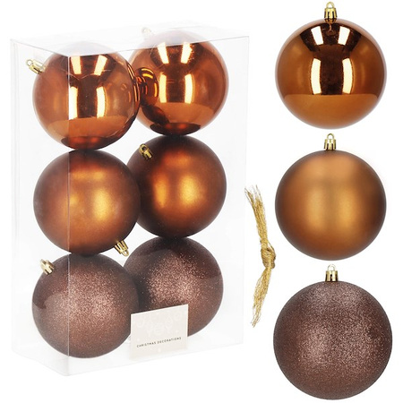 Bombki choinkowe 6 szt. ozdoby świąteczne zestaw 10 cm brązowe