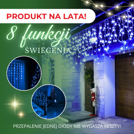 Kurtyna świetlna 1500 led girlanda, lampki wewnętrzno-zewnętrzne sople niebieski