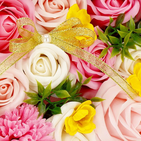 Kwiaty mydlane 15 szt. róże w pudełku prezentowym Flower box różowe, kremowe, żółte