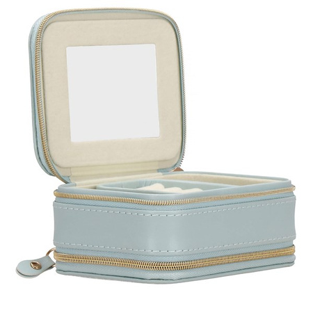 Kufer, szkatułka na biżuterię ekoskóra 11,5x8,5x5,5 cm błękitny z przegródkami