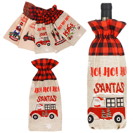 Pokrowiec na butelkę świąteczne etui na wino beżowo-czerowne