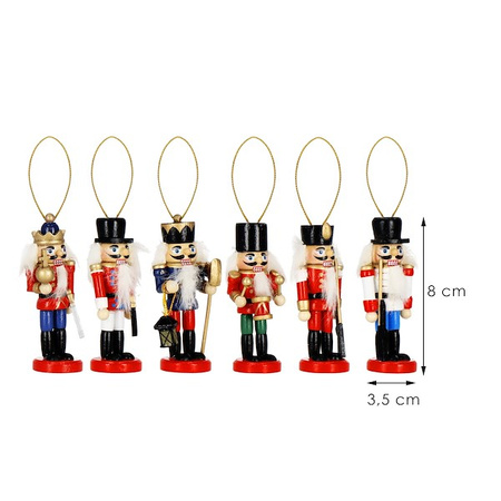 Zawieszki choinkowe 6 szt. drewniany dziadek do orzechów 8 cm świąteczna ozdoba