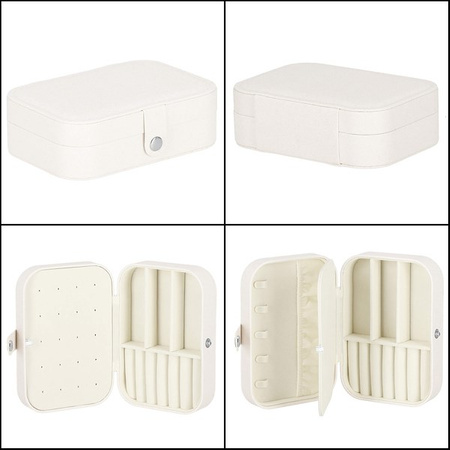 Kuferr, szkatułka na biżuterię ekoskóra 16x11x5 cm kremowa z brokatem z przegródkami