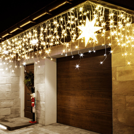 Kurtyna świetlna 1000 led girlanda, lampki wewnętrzno-zewnętrzne sople ciepły biały