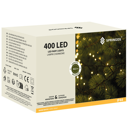 Lampki choinkowe 400 led biały ciepły 33,5 m oświetlenie świąteczne IP44