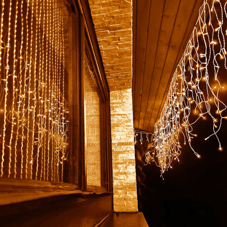 Kurtyna świetlna z pilotem 500 led girlanda, lampki wewnętrzno-zewnętrzne 22,5 m sople ciepły biały