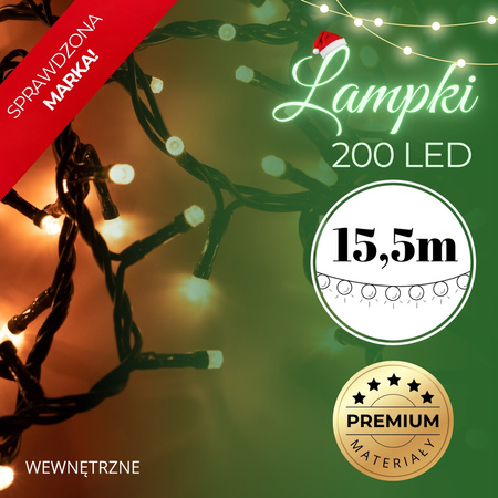 Lampki choinkowe 200 Led ciepły biały 15,5 m oświetlenie świąteczne