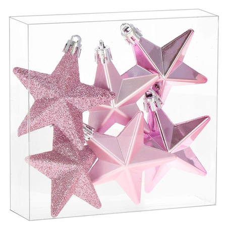 Bombki choinkowe 6 szt. gwiazdki ozdoby świąteczne zestaw różowy