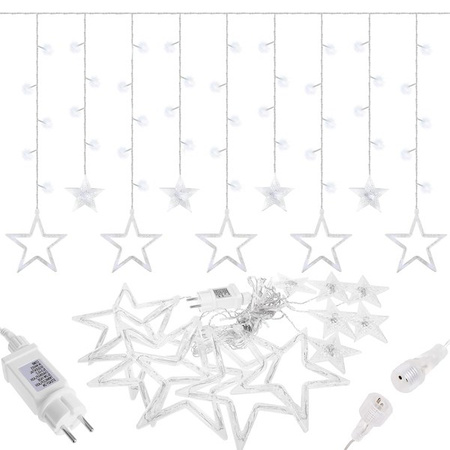 Kurtyna świetlna 138 led girlanda gwiazdki, lampki wewnętrzno-zewnętrzne sople zimny biały
