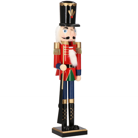 Dziadek do orzechów 60 cm z karabinem, drewniany żołnierzyk czerwony, figurka świąteczna