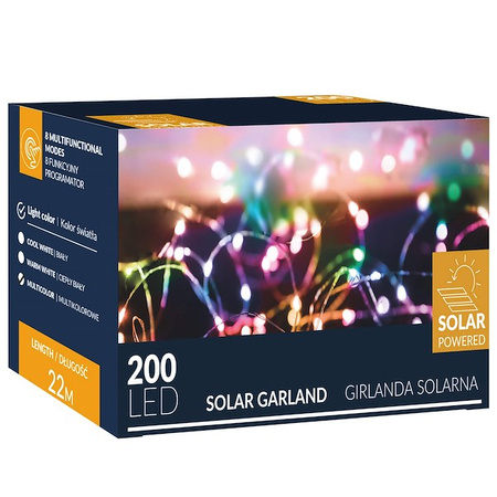 Lampki choinkowe 200 Led 22 m druciki multikolor oświetlenie świąteczne solarne