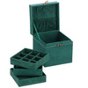 Kuferek, szkatułka na biżuterię 12x12x12 cm zielony welurowy organizer z przegródkami