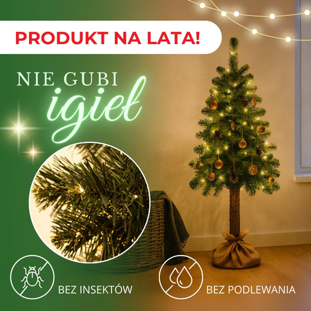 Choinka sztuczna, sosna na pniu, 140 cm drzewko bożonarodzeniowe, zielona