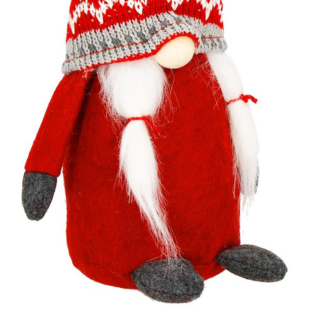 Skrzat 33 cm ozdoba na święta krasnal świąteczny, gnom czerwono-szary