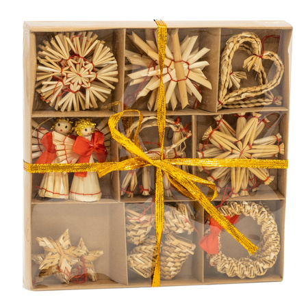 Zawieszki choinkowe ze słomy, naturalne dekoracje świąteczne 27 szt. bombki, brązowe