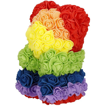 Podświetlany miś z róż 25 cm kolorowy, LED zimny biały