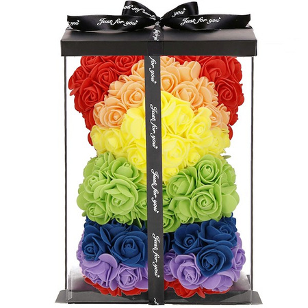 Podświetlany miś z róż 25 cm kolorowy, LED zimny biały