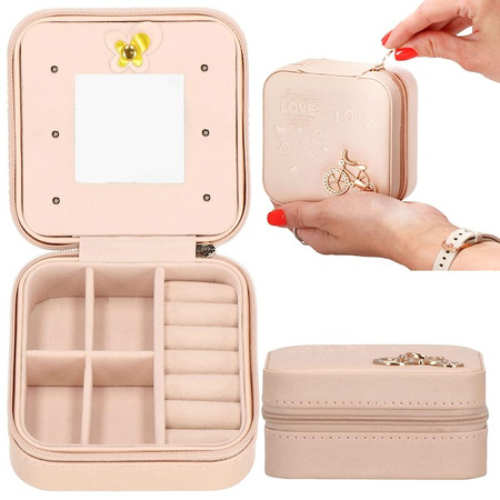 Kufer, szkatułka na biżuterię ekoskóra 10x10x5 cm różowy organizer z przegródkami