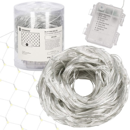 Kurtyna świetlna biały ciepły 100 Led lampki wewnętrzno-zewnętrzne siatka z programatorem