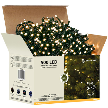 Lampki choinkowe 500 Led biały ciepły, flash biały zimny 41,5 m oświetlenie świąteczne IP44